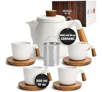 MIAMIO - Tea Set for Adults with Teapot (1 l) & 4 Cups (300 ml) (White)