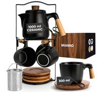 MIAMIO - Teapot Set with 4 Cups & Rack (1 l) with Infuser (Black)