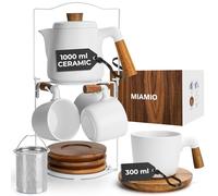 MIAMIO - Teapot Set with 4 Cups & Rack (1 l) with Infuser (White)