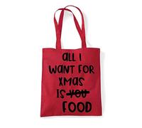 Miammo All I Want For Xmas Is You Crossed Out Food Statement cotton tote shopping bag - Red