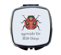 Miammo Appreciate The Little Things Ladybird Lady Bug Insect Proverb folding compact pocket mirror - silver squared shape
