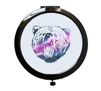Miammo Cosmic Space Nebula Animal Silhouette Bear Face folding compact pocket mirror - black round circle shape