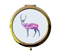 Miammo Cosmic Space Nebula Animal Silhouette Deer folding compact pocket mirror - gold round circle shape