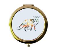 Miammo Cosmic Space Nebula Animal Silhouette Fox folding compact pocket mirror - gold round circle shape