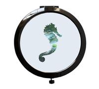 Miammo Cosmic Space Nebula Animal Silhouette Seahorse folding compact pocket mirror - black round circle shape