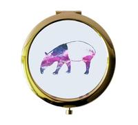 Miammo Cosmic Space Nebula Animal Silhouette Tapir folding compact pocket mirror - gold round circle shape
