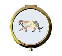 Miammo Cosmic Space Nebula Animal Silhouette Tiger folding compact pocket mirror - gold round circle shape