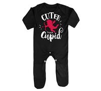 Miammo Cuter than cupid [style three] (Romantic quotes for couples, anniversary) baby romper jumpsuit with feet, 3-6 months, Black