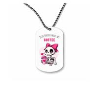 Miammo Dead serious about my coffee - Quirky skeleton alternate anti Valentine's Day [VD26] ball-chain pendant - dog tag style necklace