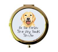 Miammo Dog Nine Golden Retriever Labrador - Be The Person Your Dog Thinks You Are folding compact pocket mirror - gold round circle shape