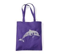 Miammo Floral dolphin silhouette watercolour cut out tote shopping bag - Purple