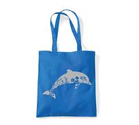 Miammo Floral dolphin silhouette watercolour cut out tote shopping bag - Sapphire
