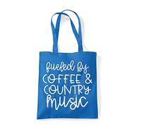 Miammo Fueled by coffee and country music food and drink lover statement [CM17 FDK] tote shopping bag - Sapphire