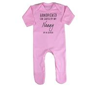 Miammo Handpicked for Earth by my Nanny up in heaven, family memorial remembrance quote [BBY7] baby romper jumpsuit with feet, 3-6 months, Pastel Pink