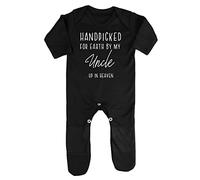 Miammo Handpicked for Earth by my Uncle up in heaven, family memorial remembrance quote [BBY7] baby romper jumpsuit with feet, 0-3 months, Black