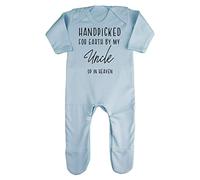 Miammo Handpicked for Earth by my Uncle up in heaven, family memorial remembrance quote [BBY7] baby romper jumpsuit with feet, 3-6 months, Pastel Blue