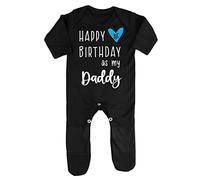 Miammo Happy 1st birthday as my Daddy (blue heart) personalised family [BBY7] baby romper jumpsuit with feet, 6-12 months, Black