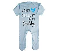 Miammo Happy 1st birthday as my Daddy (blue heart) personalised family [BBY7] baby romper jumpsuit with feet, 0-3 months, Pastel Blue