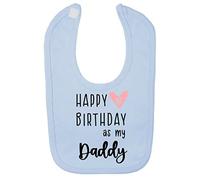 Miammo Happy 1st birthday as my Daddy (pink heart) personalised family [BBY7] cotton baby bib - Pastel Blue