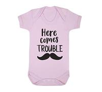 Miammo Here comes trouble (with mustache) [BBY6] baby grow vest, 3-6 months, Pastel Pink