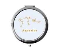 Miammo Horoscope - Aquarius - Zodiac Star Sign Birthday (Flower Constellation) folding compact pocket mirror - silver round circle shape