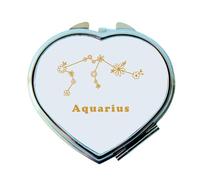 Miammo Horoscope - Aquarius - Zodiac Star Sign Birthday (Flower Constellation) folding compact pocket mirror - silver heart shape