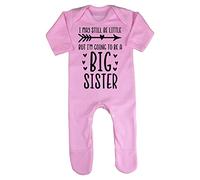 Miammo I may be little but I'm going to be a big sister (pregnancy baby announcement) [BBY3] baby romper jumpsuit with feet, 3-6 months, Pastel Pink