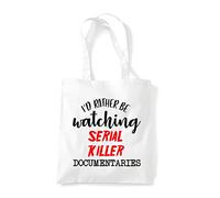 Miammo I'd rather be watching serial killer documentaries true crime fan statement tote shopping bag - White