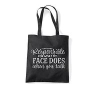 Miammo I'm not responsible for what my face does when you talk funny statement [CM17FLS] tote shopping bag - Black