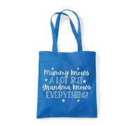 Miammo Mummy knows a lot but Grandma knows everything quote (English spelling) [Grandparents collection] tote shopping bag - Sapphire