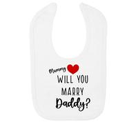 Miammo Mummy will you marry Daddy (love heart style) [BBY7] valentines marriage proposal cotton baby bib - White