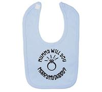 Miammo Mummy will you marry my Daddy (circle text with ring style) valentines marriage proposal cotton baby bib - Pastel Blue