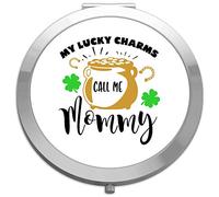 Miammo My lucky charms call me mummy [pot of gold] folding compact pocket mirror - silver round circle shape