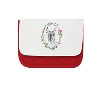 Miammo Pencil Drawn Animal Portrait - Geometrical Floral Frame Llama Clutch-Style Pencil case - Red