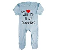 Miammo Personalised Godparent proposal, custom name will you be my Godmother [BBY7] baby romper jumpsuit with feet, 0-3 months, Pastel Blue