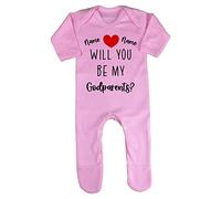 Miammo Personalised Godparent proposal for couples, custom names will you be my Godparents [BBY7] baby romper jumpsuit with feet, 0-3 months, Pastel Pink