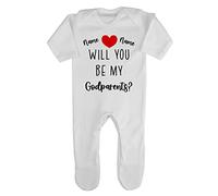 Miammo Personalised Godparent proposal for couples, custom names will you be my Godparents [BBY7] baby romper jumpsuit with feet, 0-3 months, White