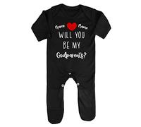 Miammo Personalised Godparent proposal for couples, custom names will you be my Godparents [BBY7] baby romper jumpsuit with feet, 0-3 months, Black
