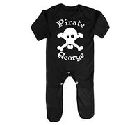 Miammo Personalised pirate jolly roger flag baby rompersuit with feet, 3-6 months, Black