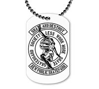 Miammo Skate and Destroy Less Work More Skateboard Vintage Poster Design [200B] - Necklace Dog tag Pendant on Ball Chain
