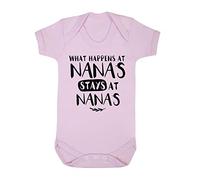 Miammo What happens at Nana's stays at Nana's statement [BBY5] baby grow vest, 3-6 months, Pastel Pink