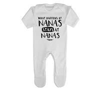 Miammo What happens at Nana's stays at Nana's statement [BBY5] baby romper jumpsuit with feet, 0-3 months, White