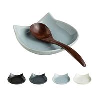 Miamolo Cat Spoon Rest for Stove Top & Counter, Gift for Cat Lovers | Cute Ceramic Utensil Rest, Holds Cooking Ladles & Turners | for Stovetop & Coffee Bar Use | Dishwasher Safe Tray, Light Gray