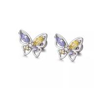 Miancheng 925 Sterling Silver Colored Zircon Mini Butterfly Screw on Children's Earrings,Small Butterfly Stud Screw back Kids Earrings for Teen girls,Babies, Children,Women