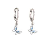 Miancheng 925 Sterling Silver Mini Blue Butterfly Hoop Earrings for Kids,Butterfly Hoop Earrings for Kids and Baby,Girls,Teen girls(12MM)