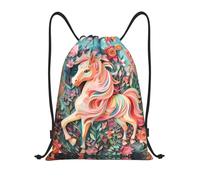 mianfer M Gym Drawstring Pink Paper Cut Unicorn Print Bags Backpack | Beach Swimming Shopping Yoga String Trip Sack Dance Travel Carry-On Luggage Camping Hiking Storage Folded Adjustable