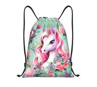 mianfer S Gym Drawstring Pink Unicorn Print Bags Backpack | Beach Swimming Shopping Yoga String Trip Sack Dance Travel Carry-On Luggage Camping Hiking Storage Folded Adjustable