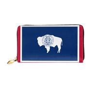 mianfer Wyoming State Flag Print Leather Wallet for Women â€“ Lightweight & Stylish Long Clutch & Thin Bifold Checkbook Wallet