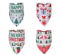 MIANOOMAG Dog Christmas Bandanas Large 4 Pack Classic Triangle Merry Christmas Printing Plaid Fall Pet Scarf Bibs Gifts Set 4 Different Christmas Picture Prints Bandanas for Large Puppy Dog