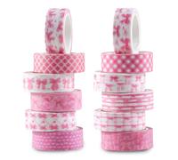 MIANRUII 12 Rolls Pink Bow Washi Tape Set,Bowknot Plaid Heart Tape Masking Tapes Decorative Pink Coquette Paper Tape For Art, DIY Crafts, Journals, Planners, Scrapbooking, Wrapping Decoration
